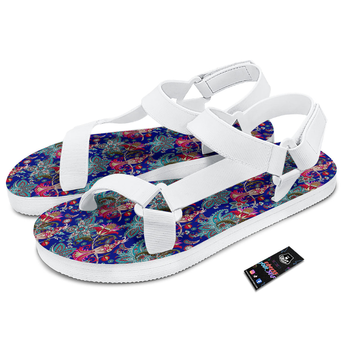 Bird Of Paradise Ethnic Print Pattern White Open Toe Sandals-grizzshop