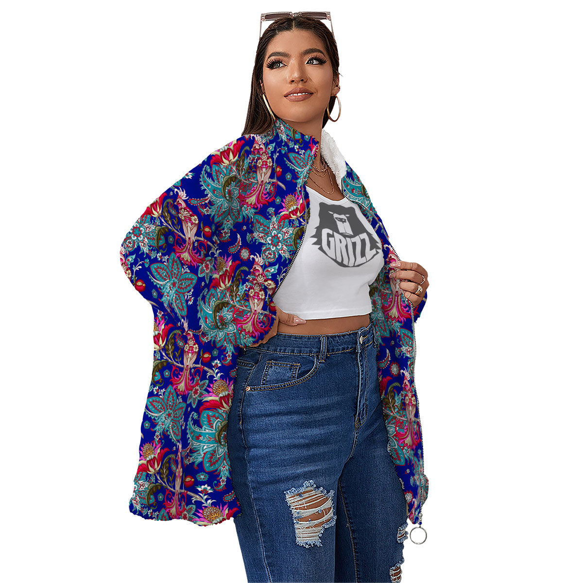 Bird Of Paradise Ethnic Print Pattern Women's Sherpa Jacket-grizzshop