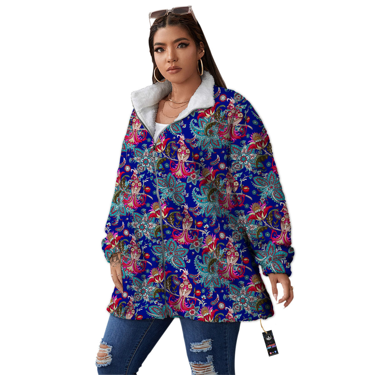 Bird Of Paradise Ethnic Print Pattern Women's Sherpa Jacket-grizzshop