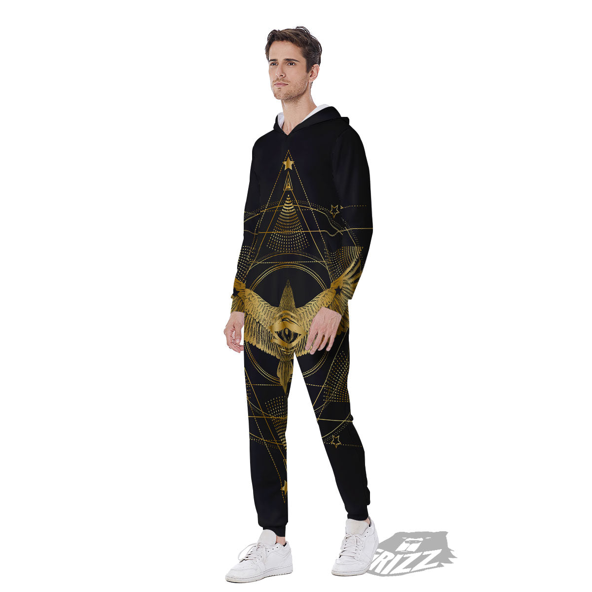 Bird Spiritual Golden Print Men's Jumpsuit-grizzshop