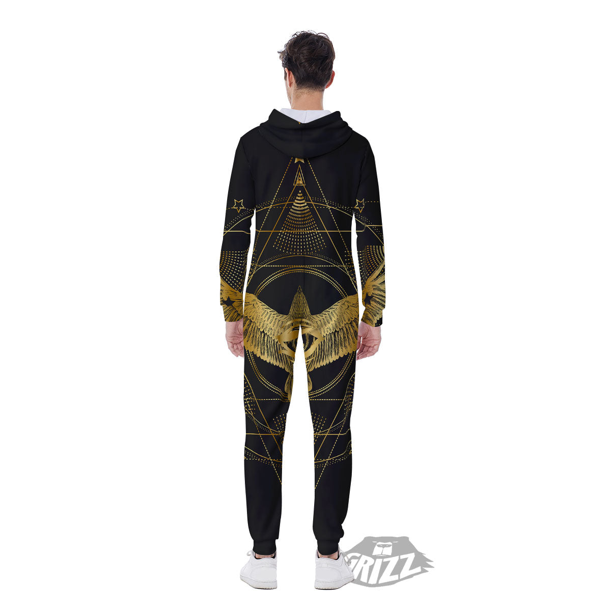 Bird Spiritual Golden Print Men's Jumpsuit-grizzshop