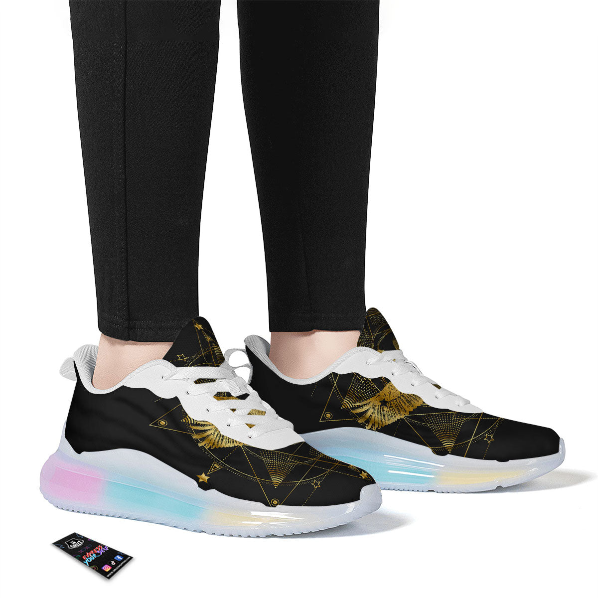 Bird Spiritual Golden Print Running Sneakers-grizzshop