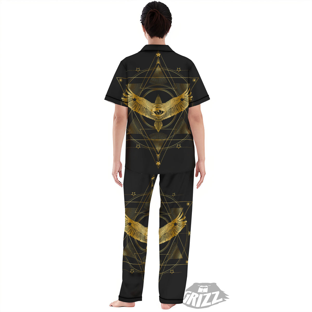 Bird Spiritual Golden Print Women's Pajamas Set-grizzshop