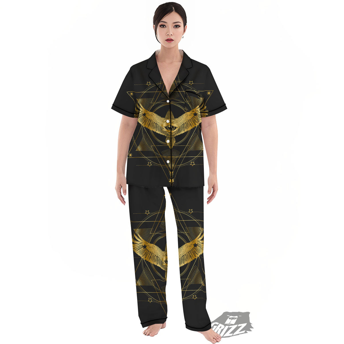 Bird Spiritual Golden Print Women's Pajamas Set-grizzshop