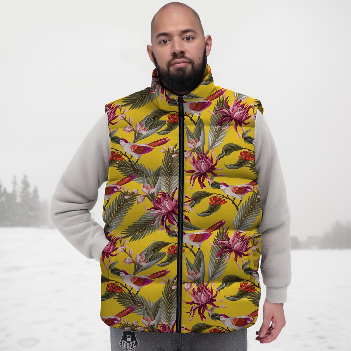 Bird Tropical Of Paradise Print Pattern Down Vest-grizzshop