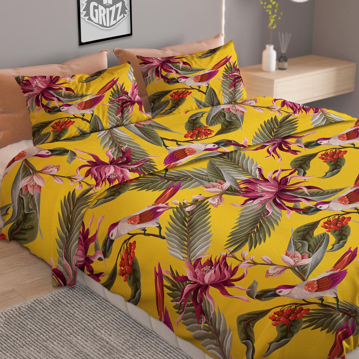 Bird Tropical Of Paradise Print Pattern Duvet Cover Bedding Set-grizzshop