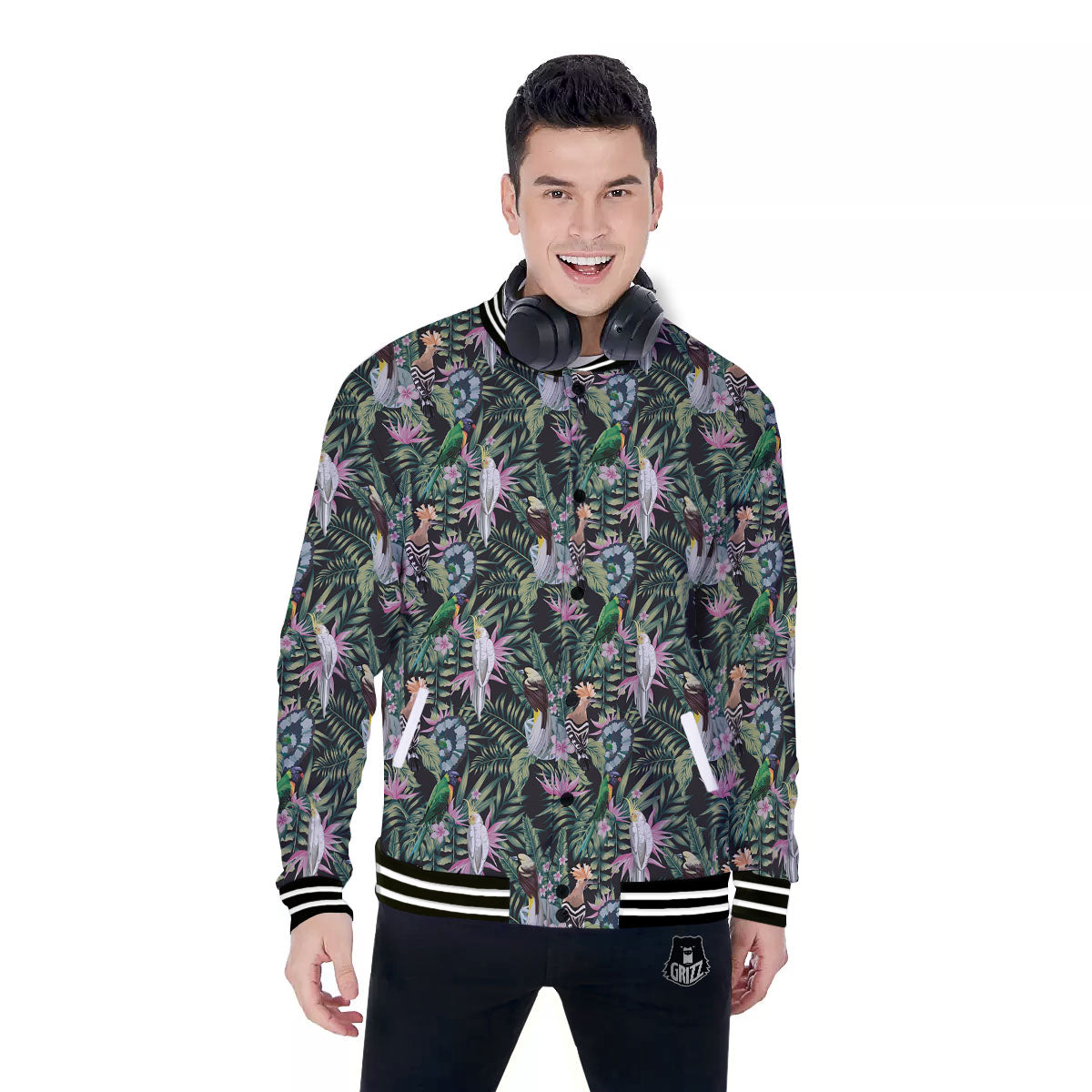 Birds Hawaiian Tropical Print Pattern Baseball Jacket-grizzshop