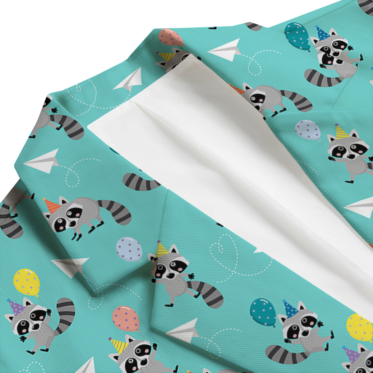 Birthday Raccoon Pattern Print Men's Blazer-grizzshop