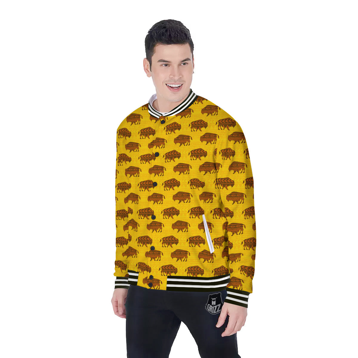 Bison Aztec Print Pattern Baseball Jacket-grizzshop
