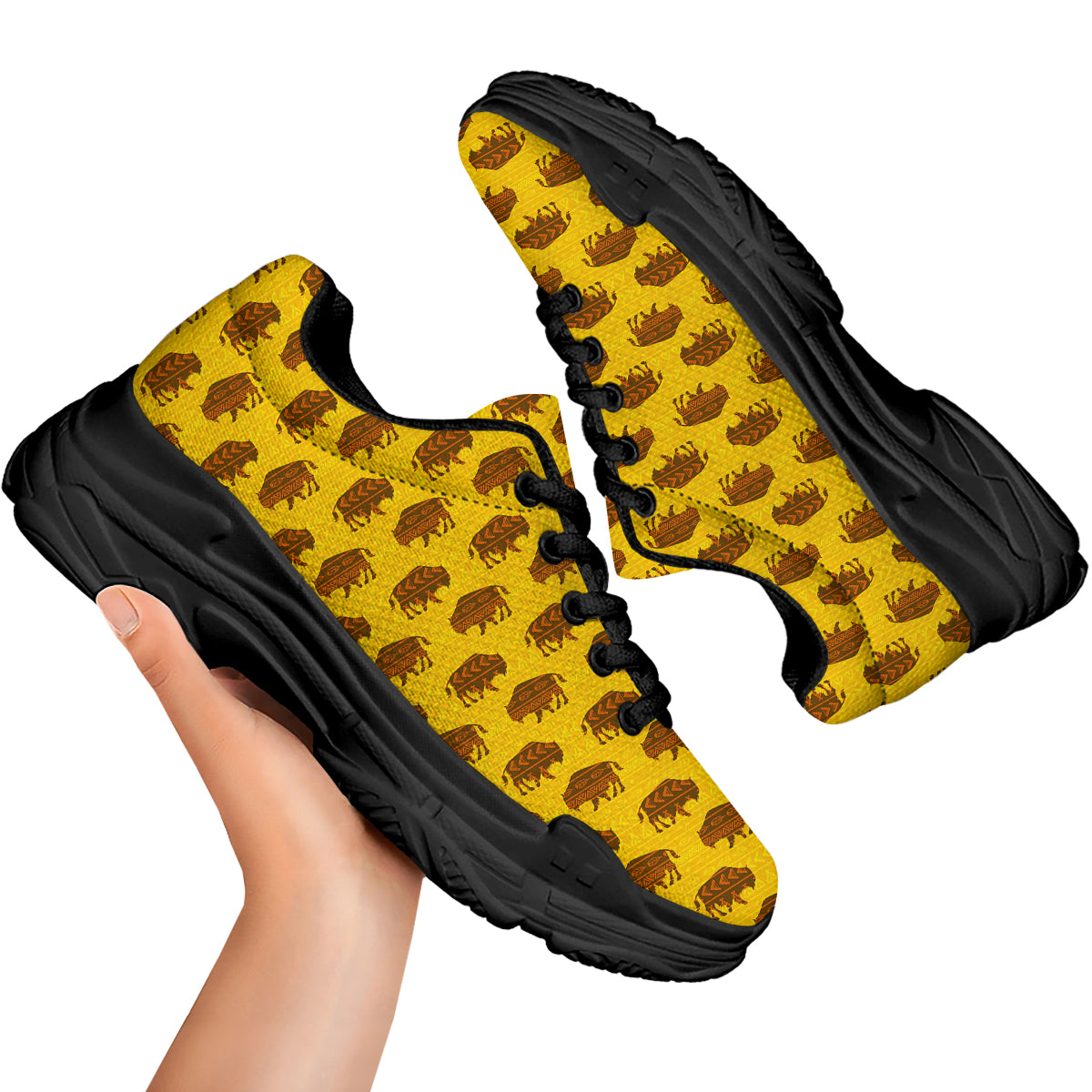 Bison Aztec Print Pattern Black Chunky Shoes-grizzshop