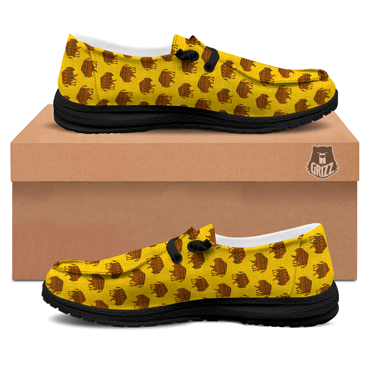 Bison Aztec Print Pattern Black Loafers-grizzshop