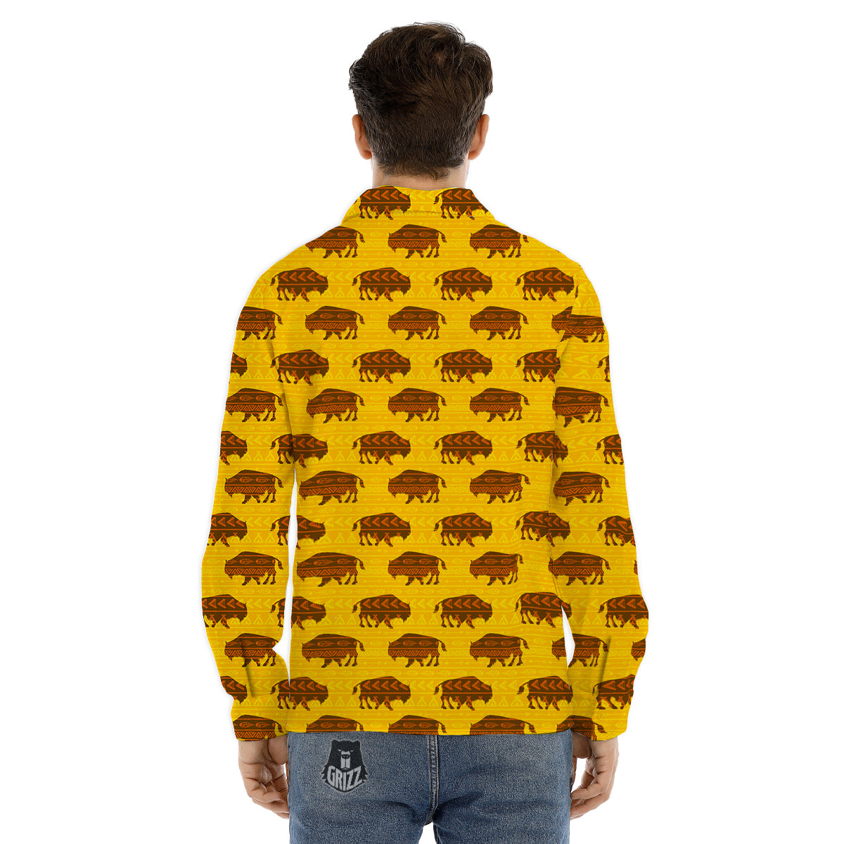 Bison Aztec Print Pattern Men's Dress Shirts-grizzshop