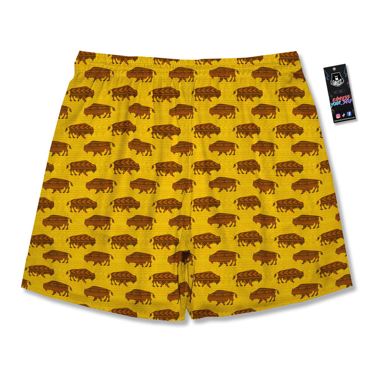 Bison Aztec Print Pattern Men's Running Shorts-grizzshop