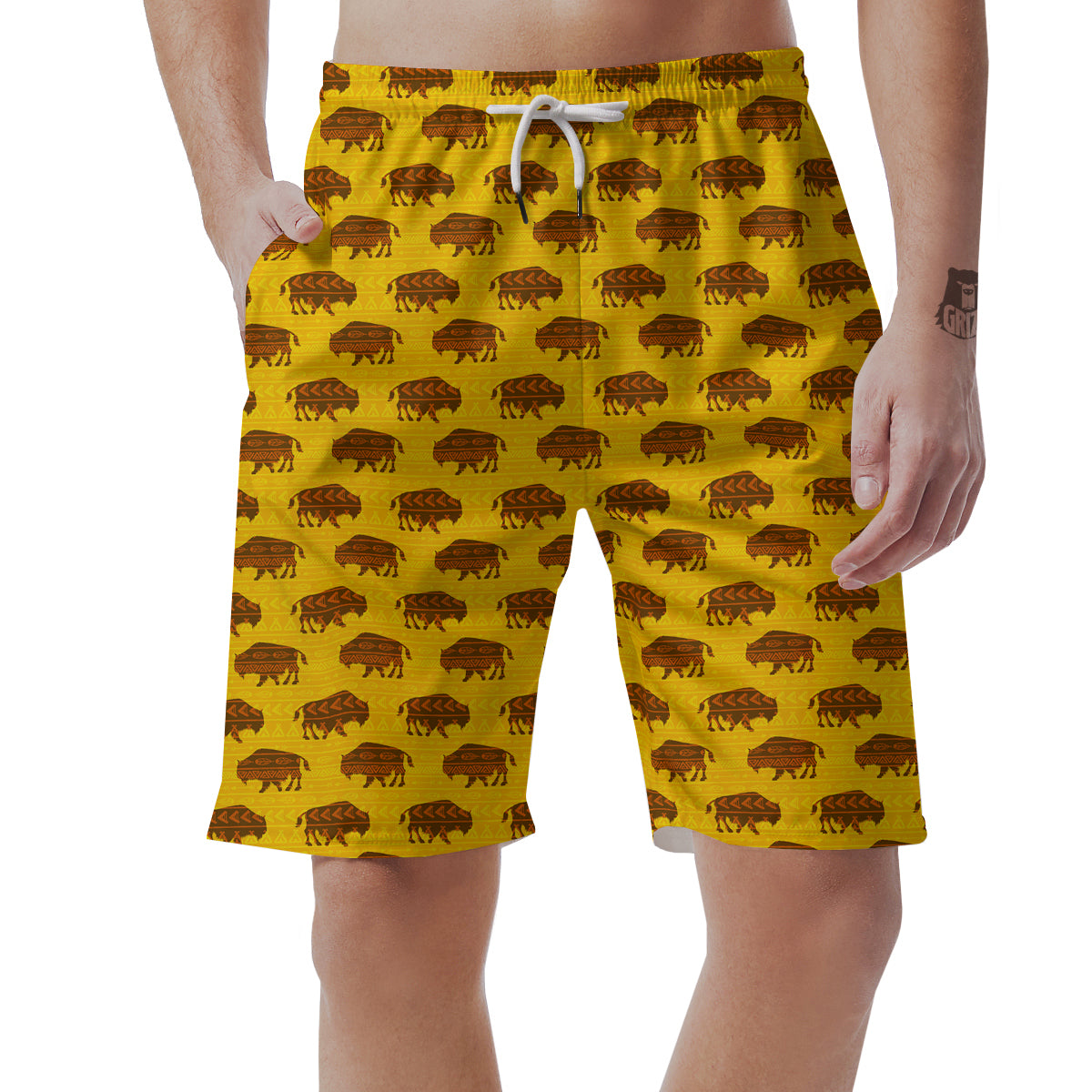 Bison Aztec Print Pattern Men's Shorts-grizzshop