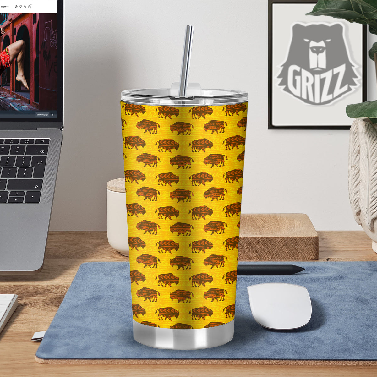 Bison Aztec Print Pattern Tumbler-grizzshop