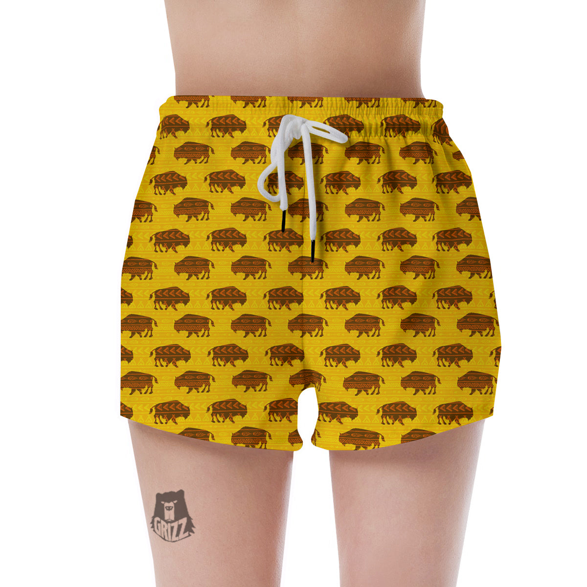 Bison Aztec Print Pattern Women's Shorts-grizzshop