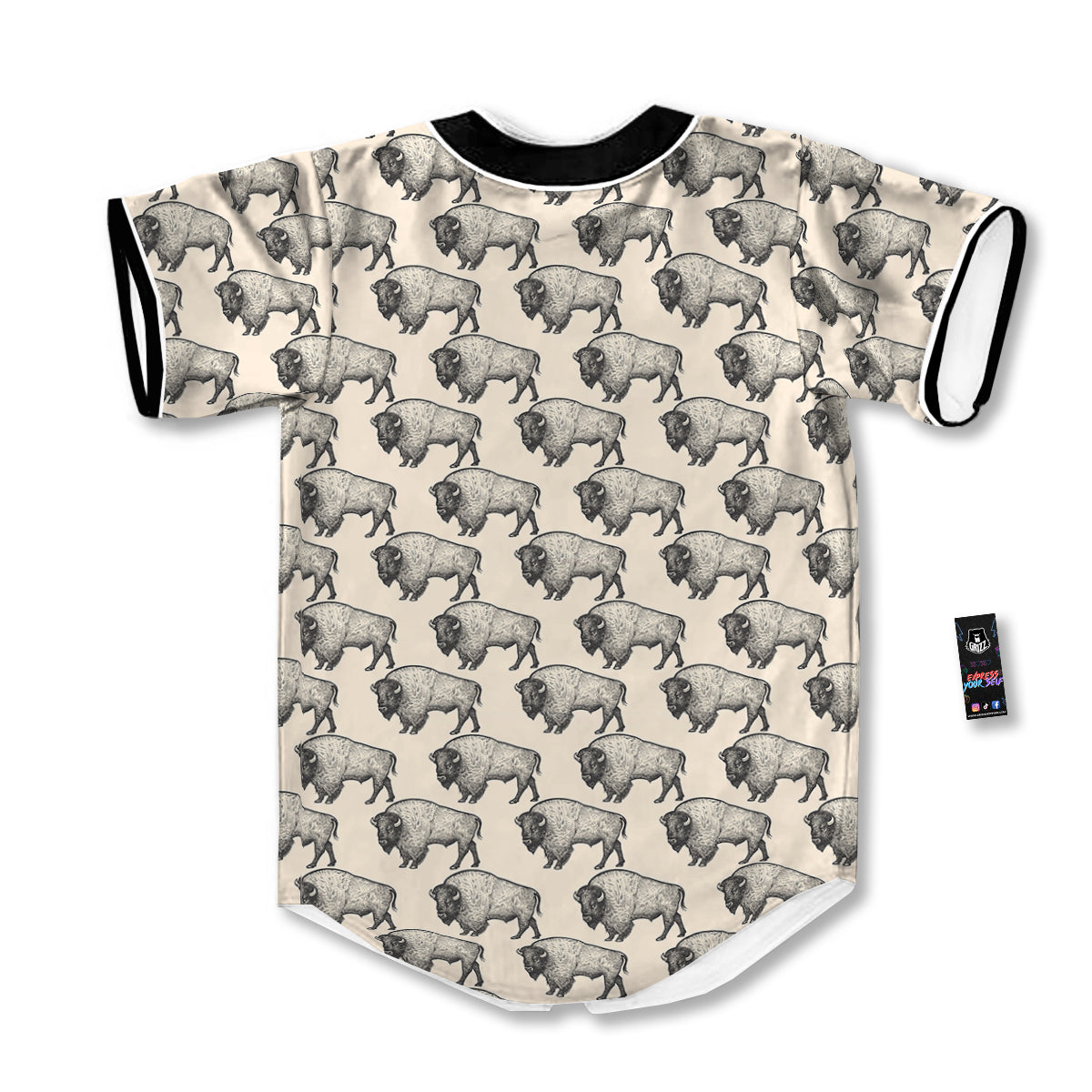 Bison Beige Print Pattern Baseball Jersey-grizzshop