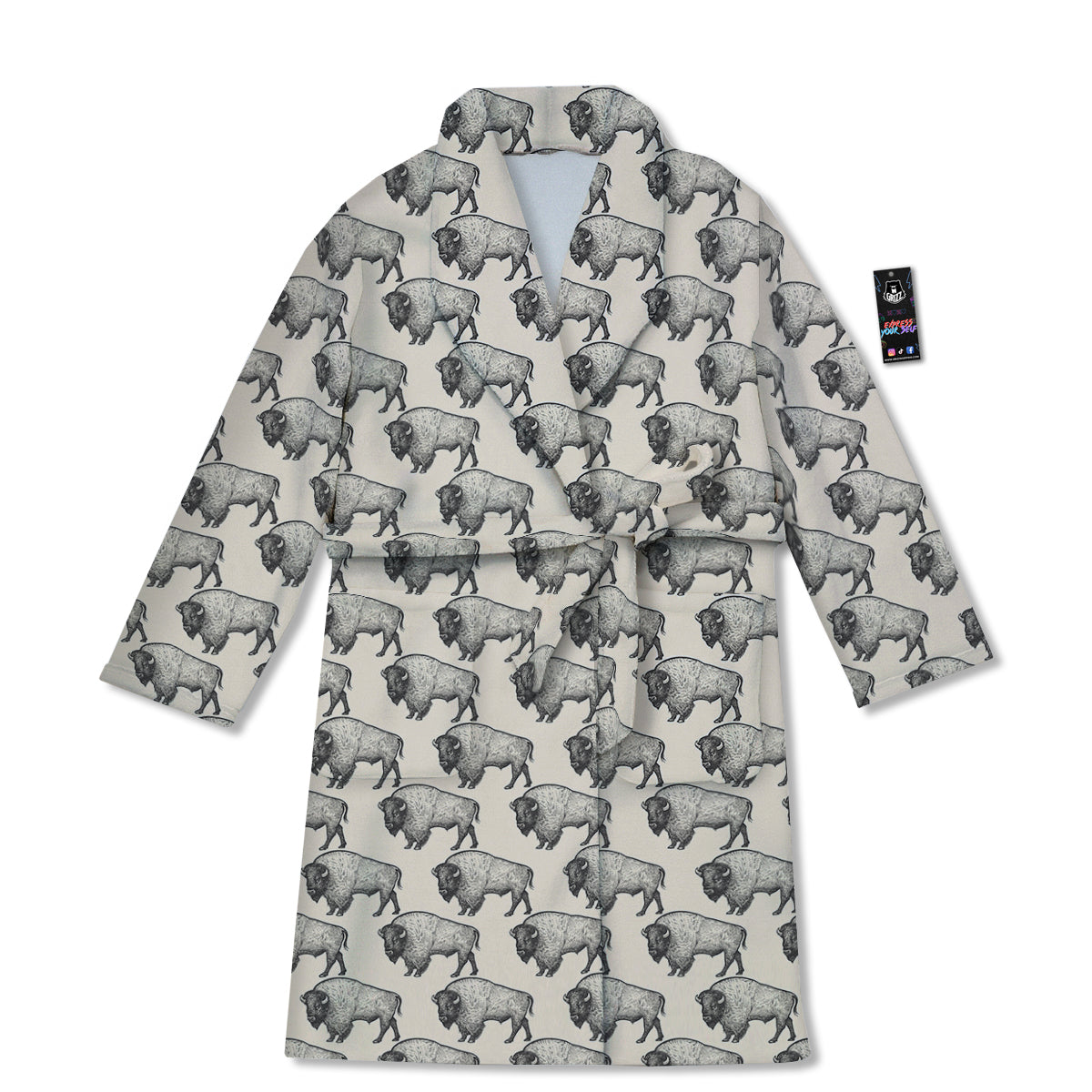 Bison Beige Print Pattern Bathrobe-grizzshop