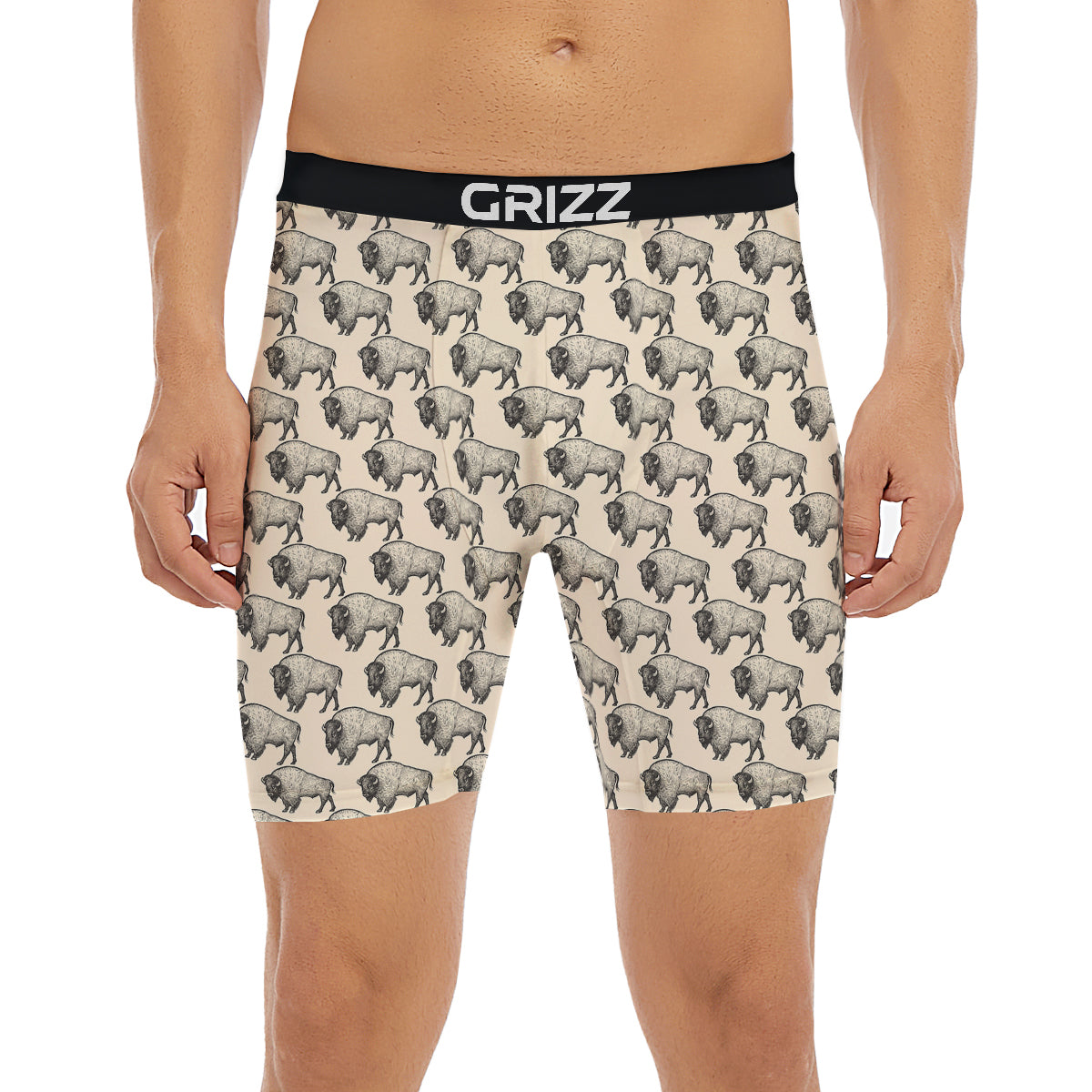 Bison Beige Print Pattern Boxer Briefs-grizzshop
