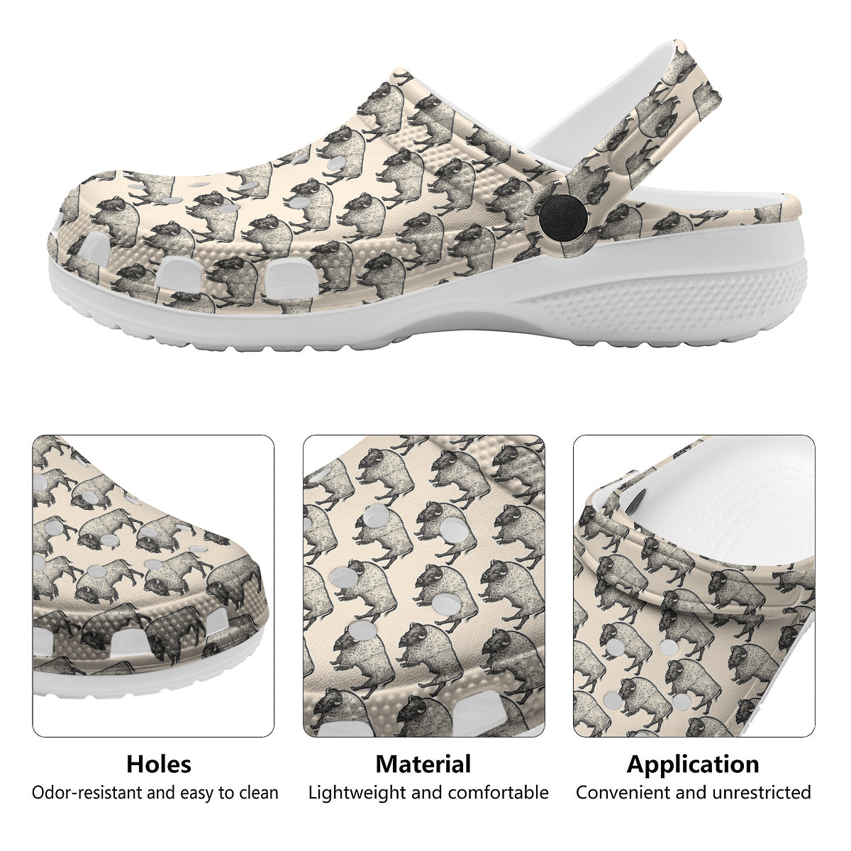 Bison Beige Print Pattern Clog-grizzshop