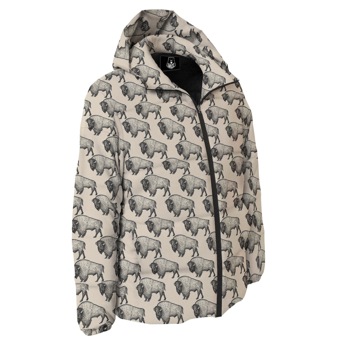 Bison Beige Print Pattern Down Jacket-grizzshop