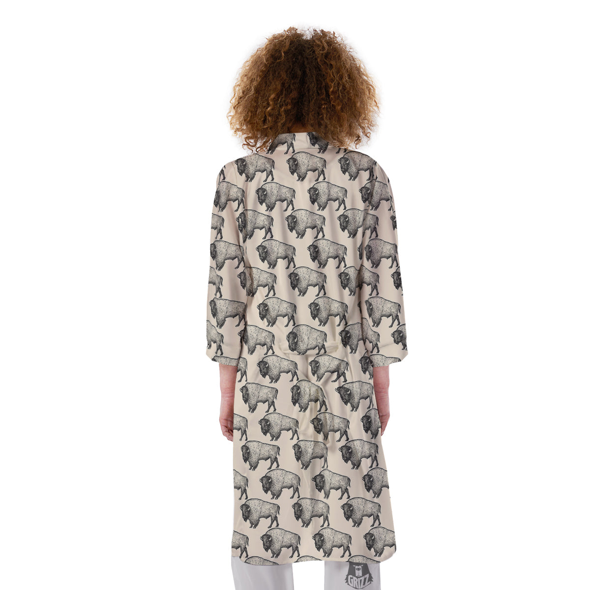 Bison Beige Print Pattern Kimono-grizzshop