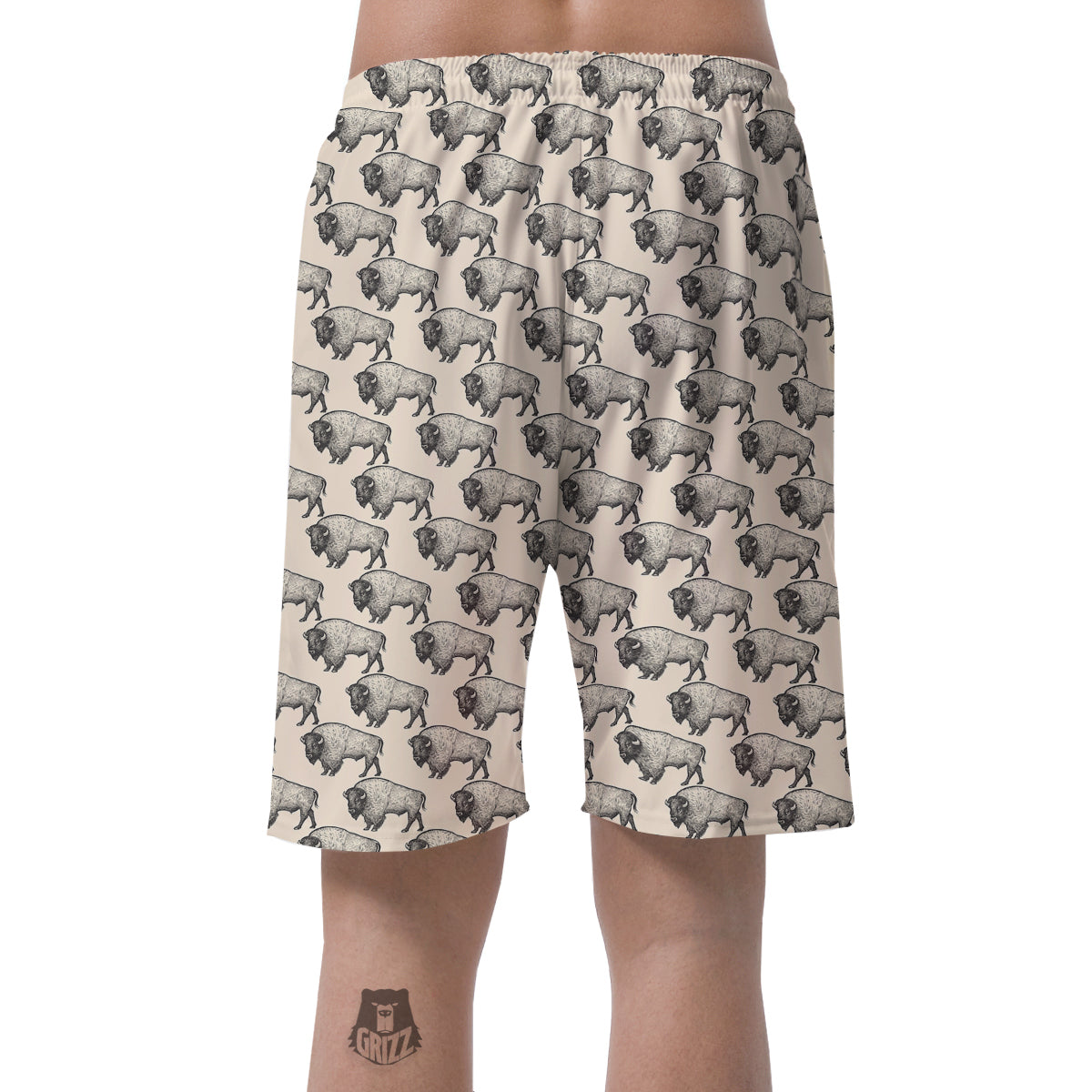 Bison Beige Print Pattern Men's Shorts-grizzshop