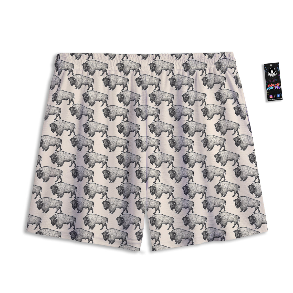 Bison Beige Print Pattern Mesh Shorts-grizzshop