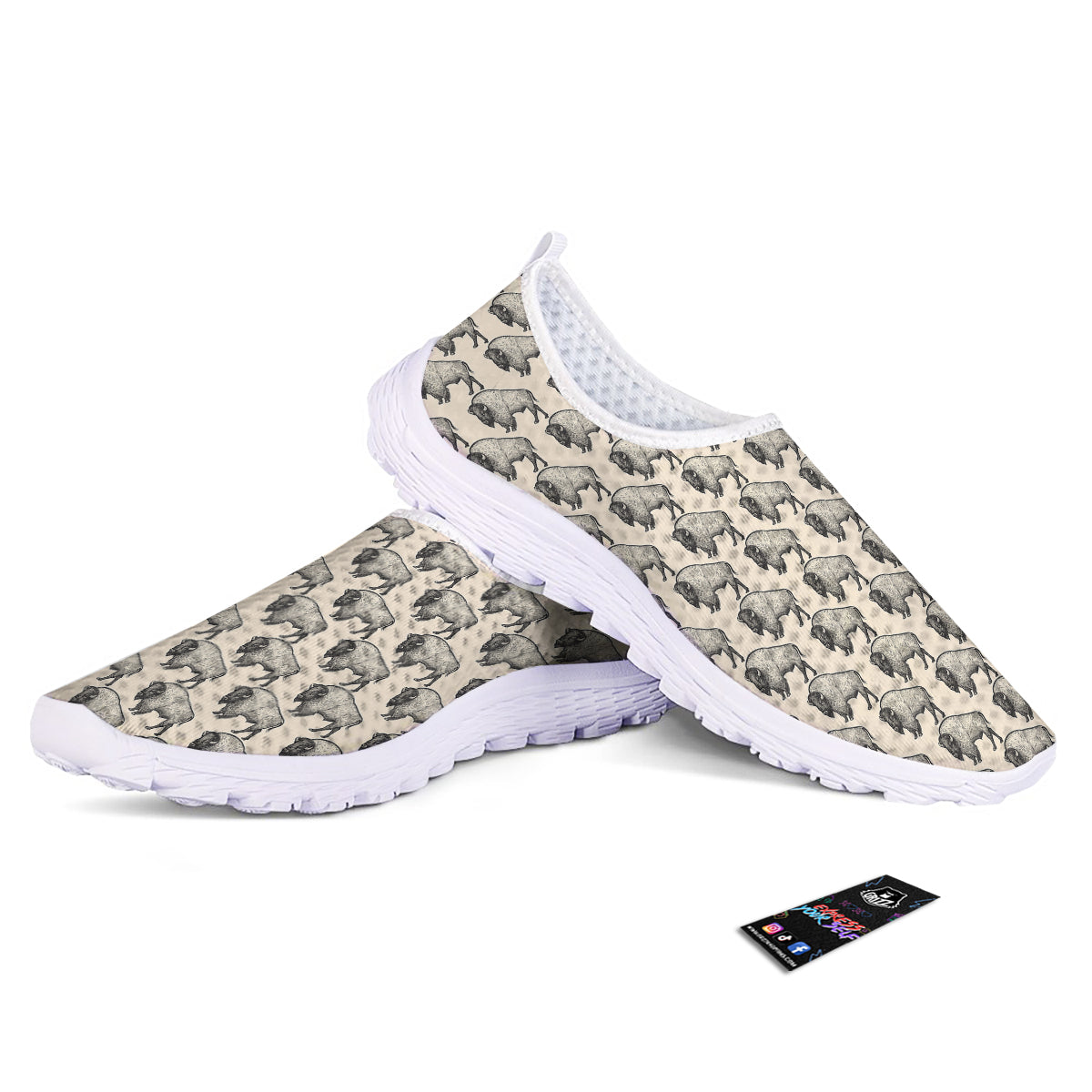 Bison Beige Print Pattern Nurse Shoes-grizzshop