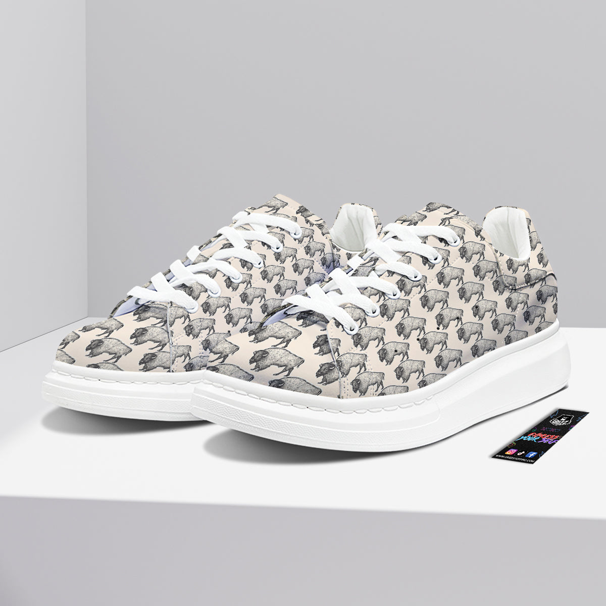 Bison Beige Print Pattern Platform Shoes-grizzshop