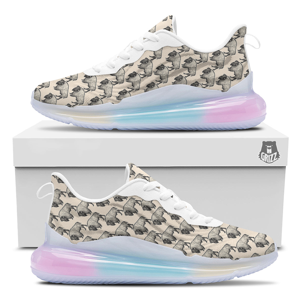 Bison Beige Print Pattern Running Sneakers-grizzshop