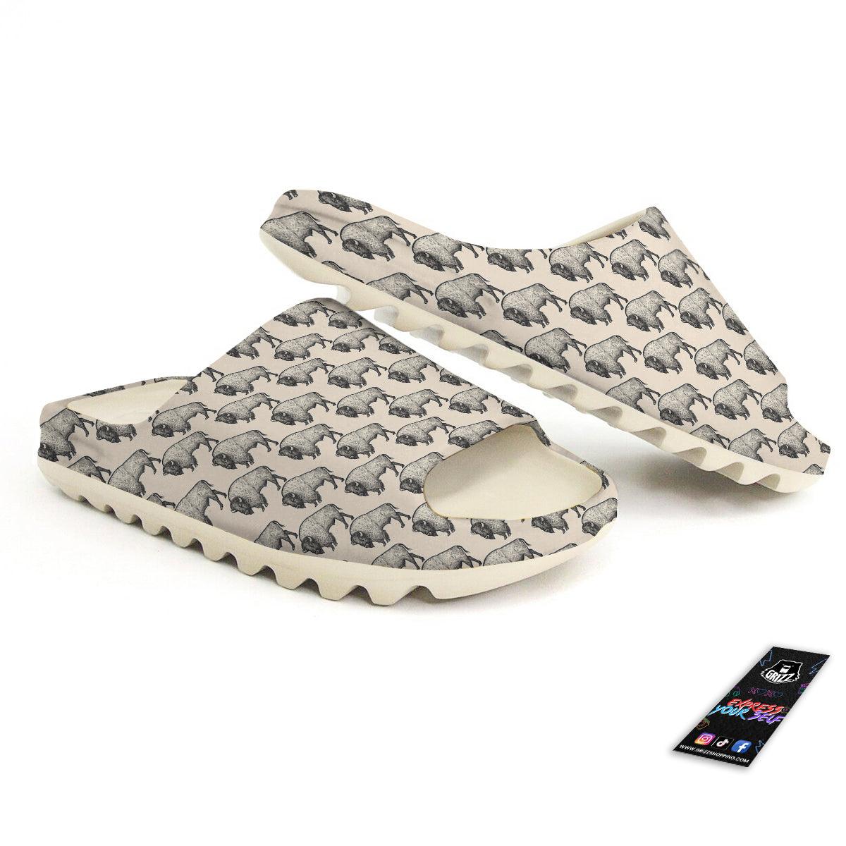 Bison Beige Print Pattern Sandals-grizzshop