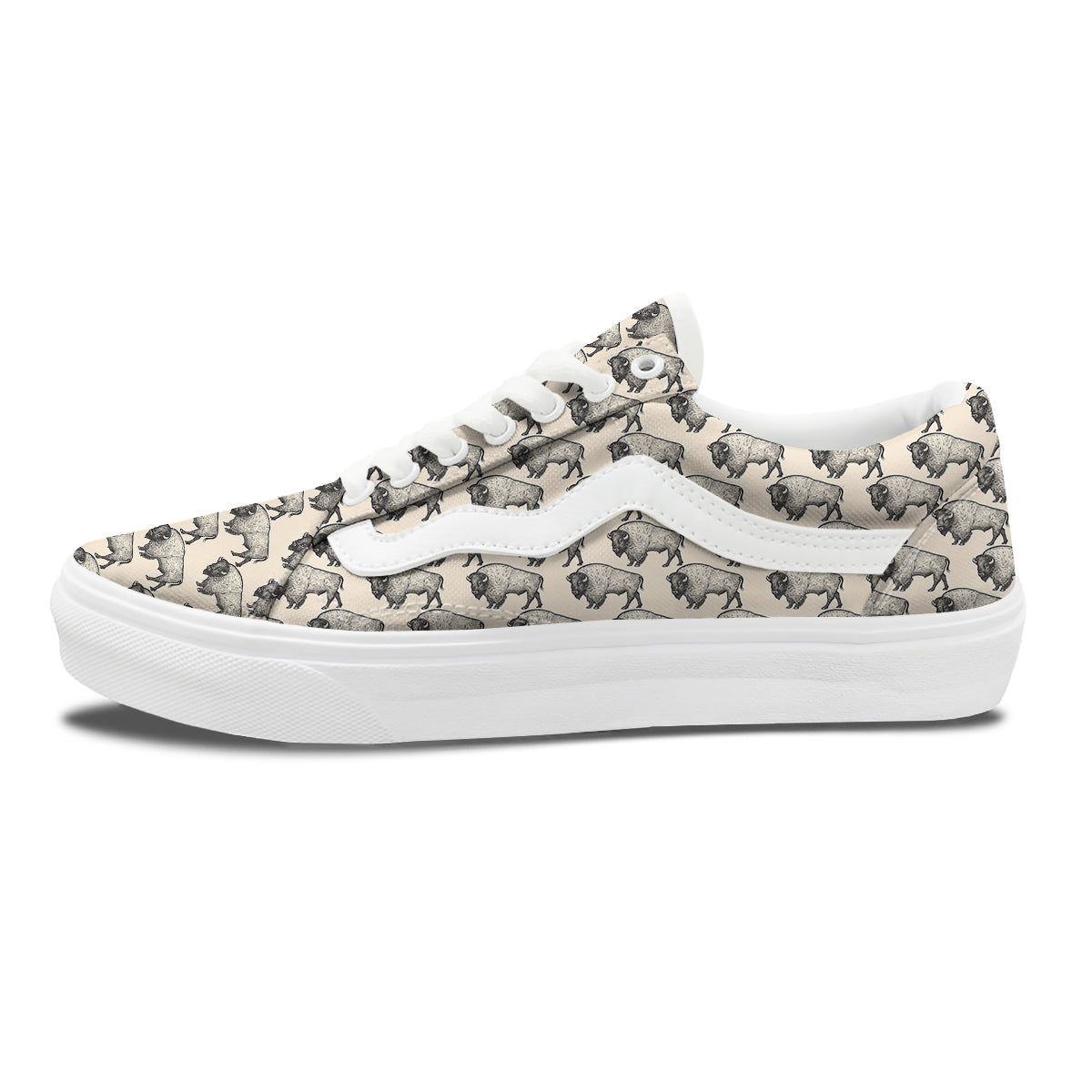 Bison Beige Print Pattern Skate Shoes-grizzshop
