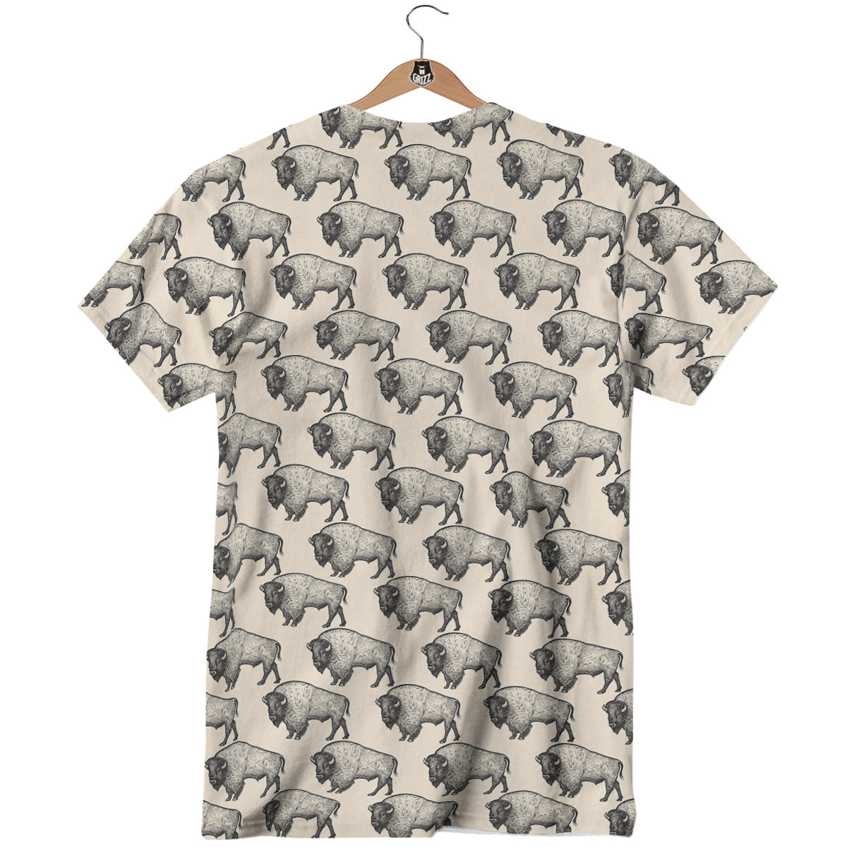 Bison Beige Print Pattern T-Shirt-grizzshop