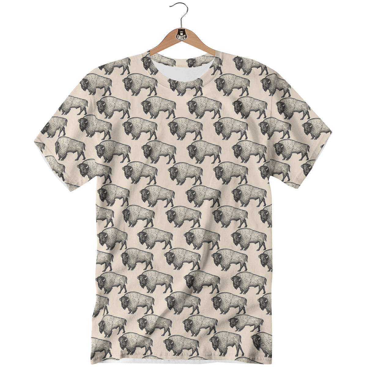 Bison Beige Print Pattern T-Shirt-grizzshop