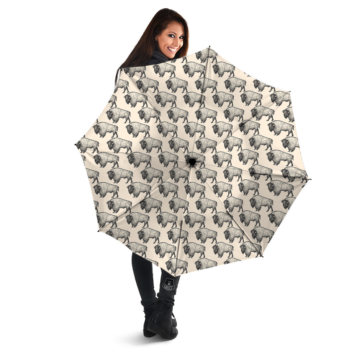 Bison Beige Print Pattern Umbrella-grizzshop
