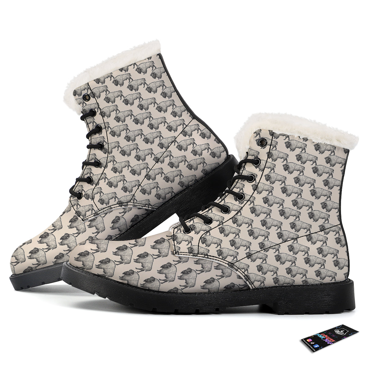 Bison Beige Print Pattern Winter Boots-grizzshop