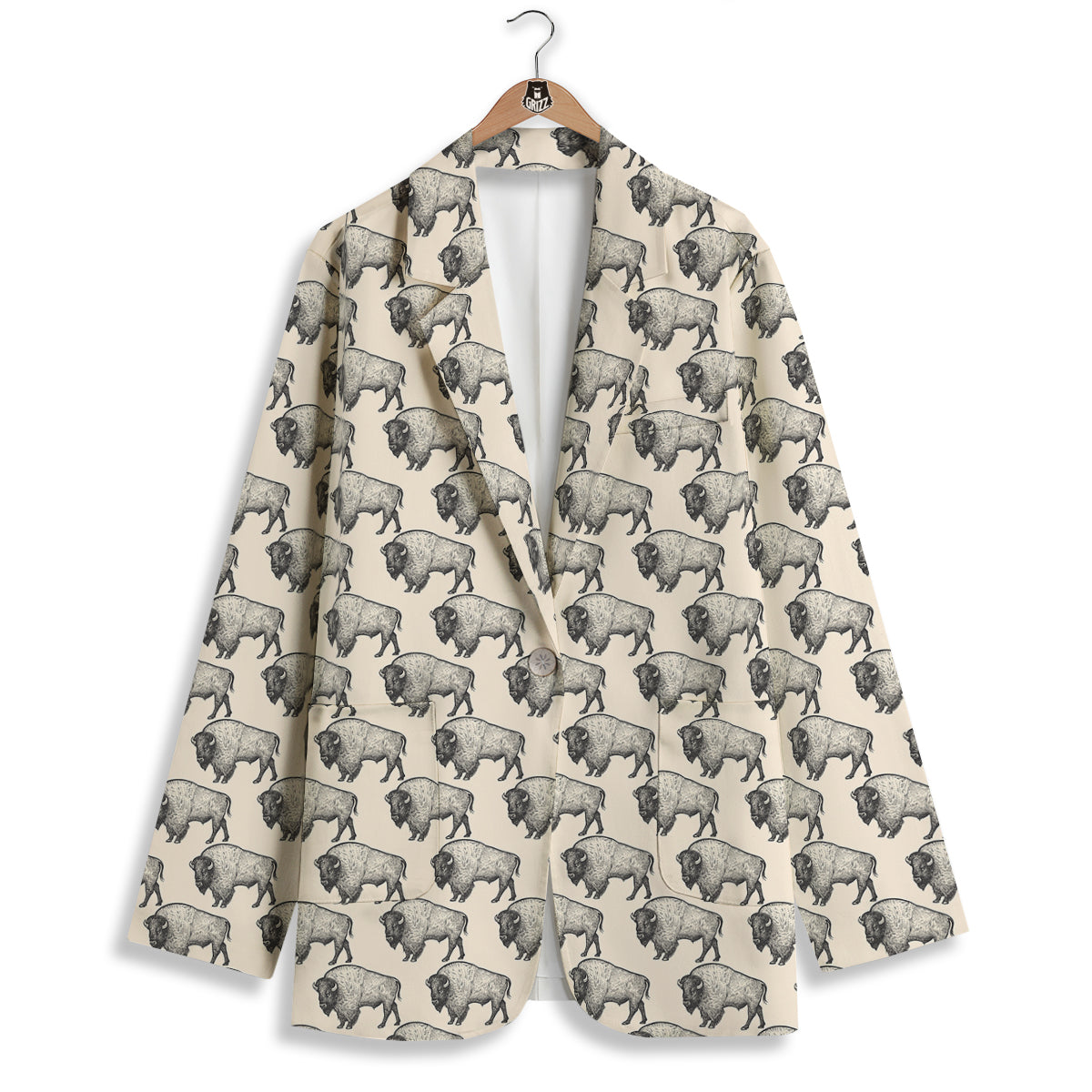 Bison Beige Print Pattern Women's Blazer-grizzshop