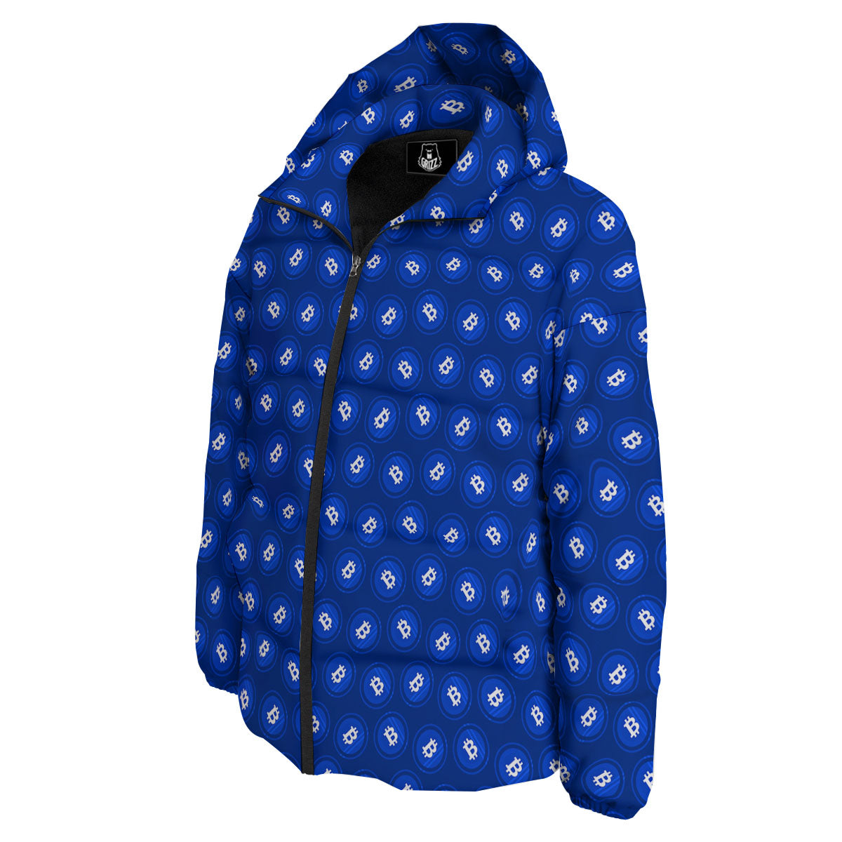 Bitcoin Blue Print Pattern Down Jacket-grizzshop