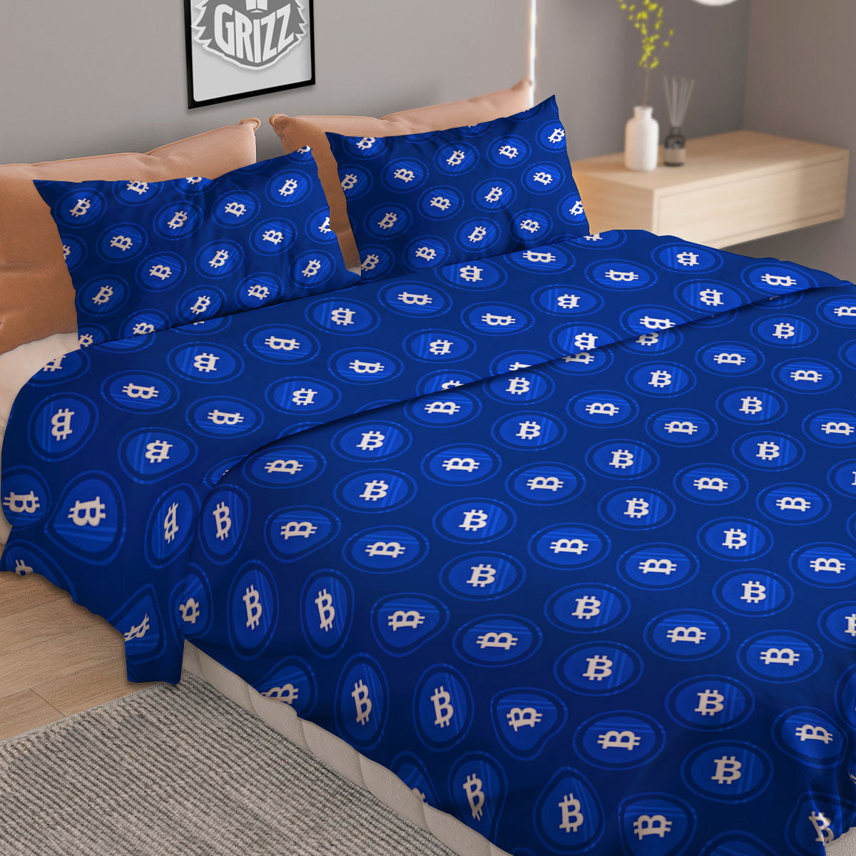 Bitcoin Water And Fire Print Duvet Cover Bedding Set