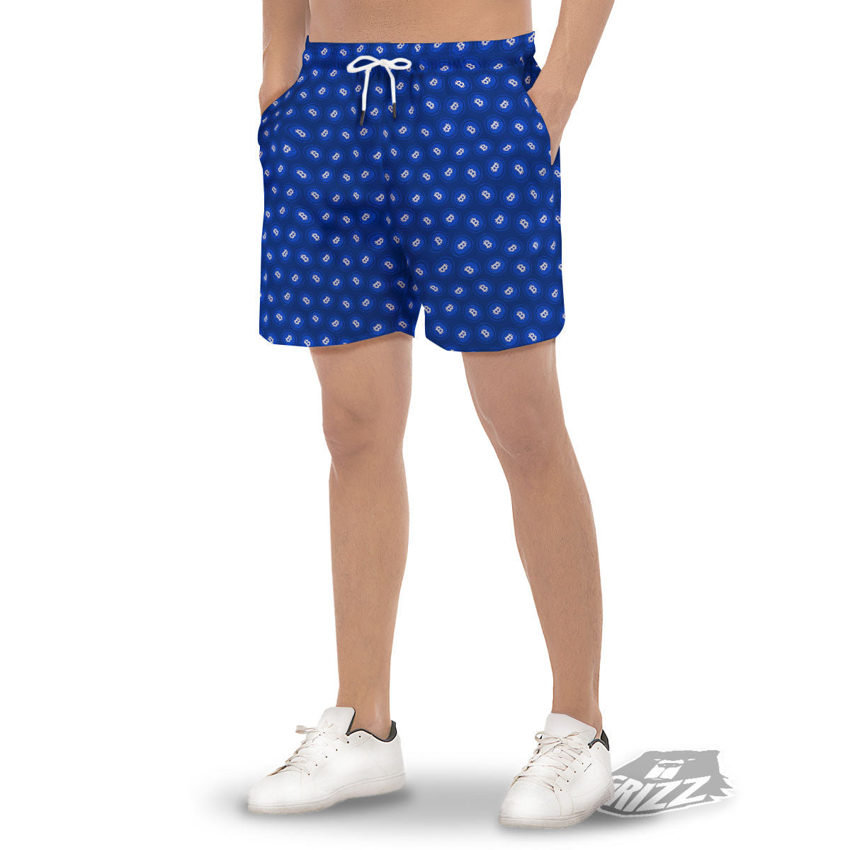 Bitcoin Blue Print Pattern Men's Gym Shorts-grizzshop