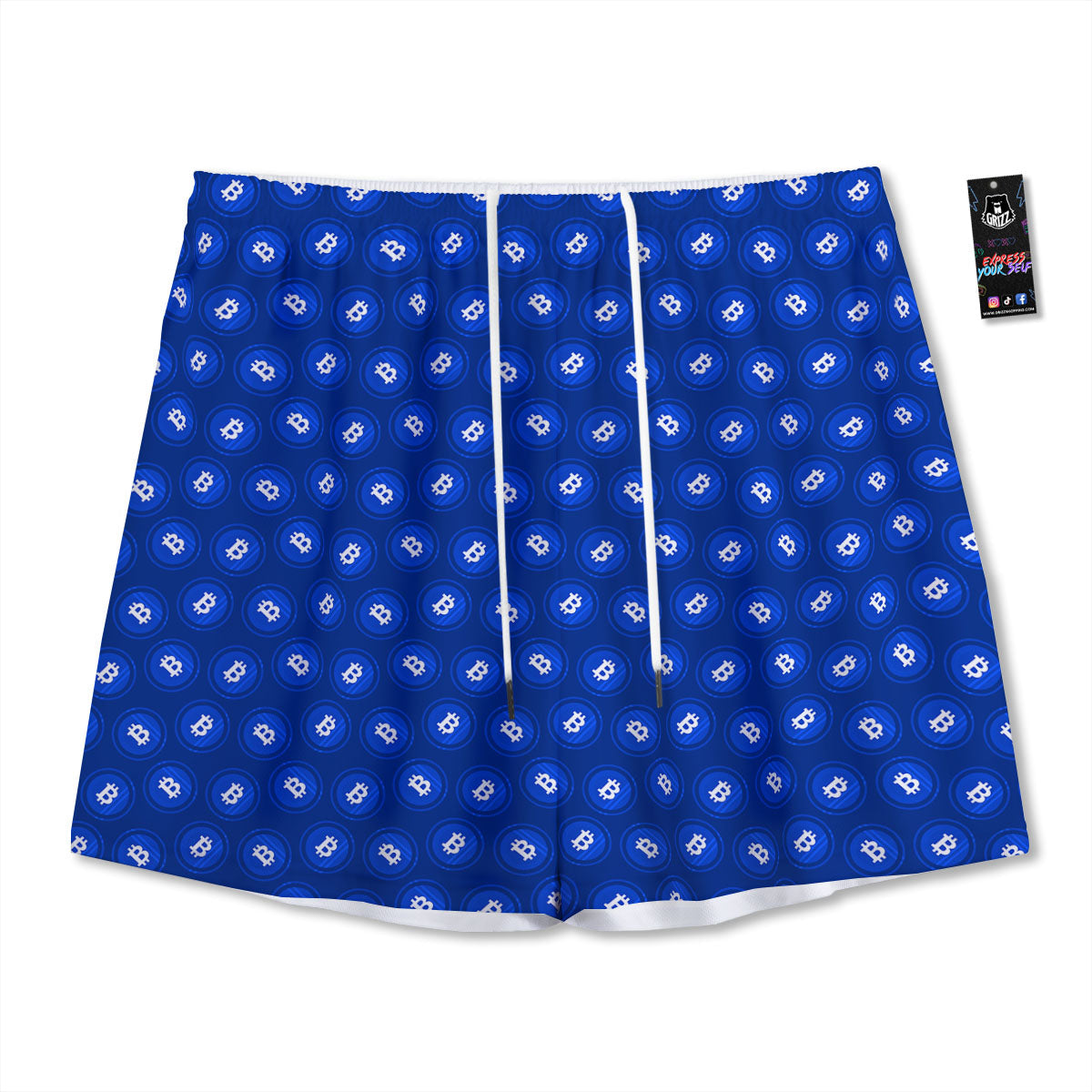 Bitcoin Water And Fire Print Mesh Shorts