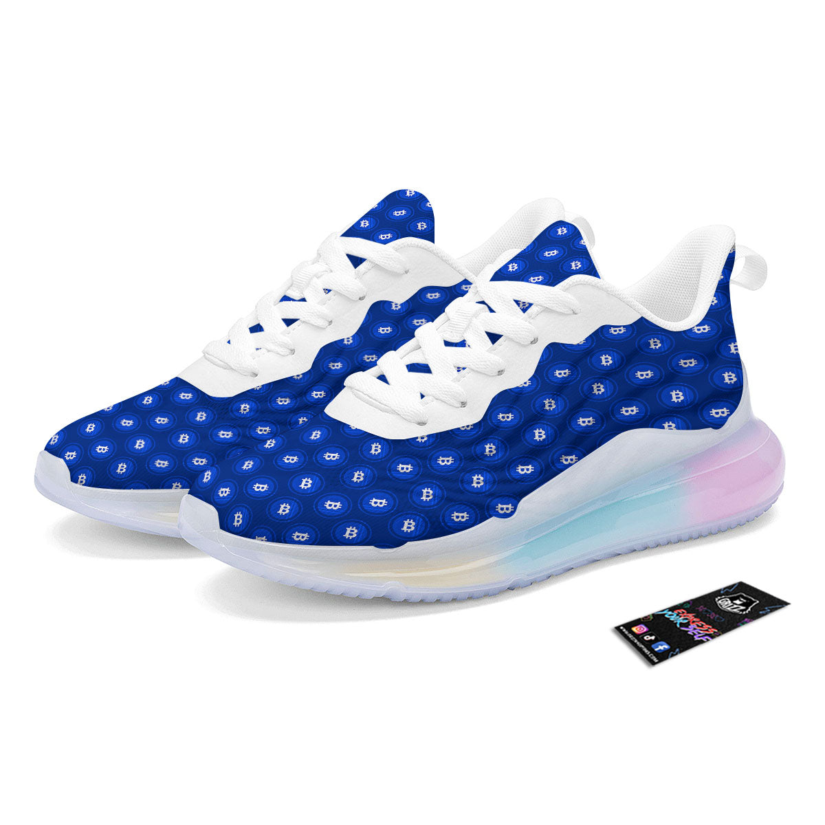Bitcoin Blue Print Pattern Running Sneakers-grizzshop