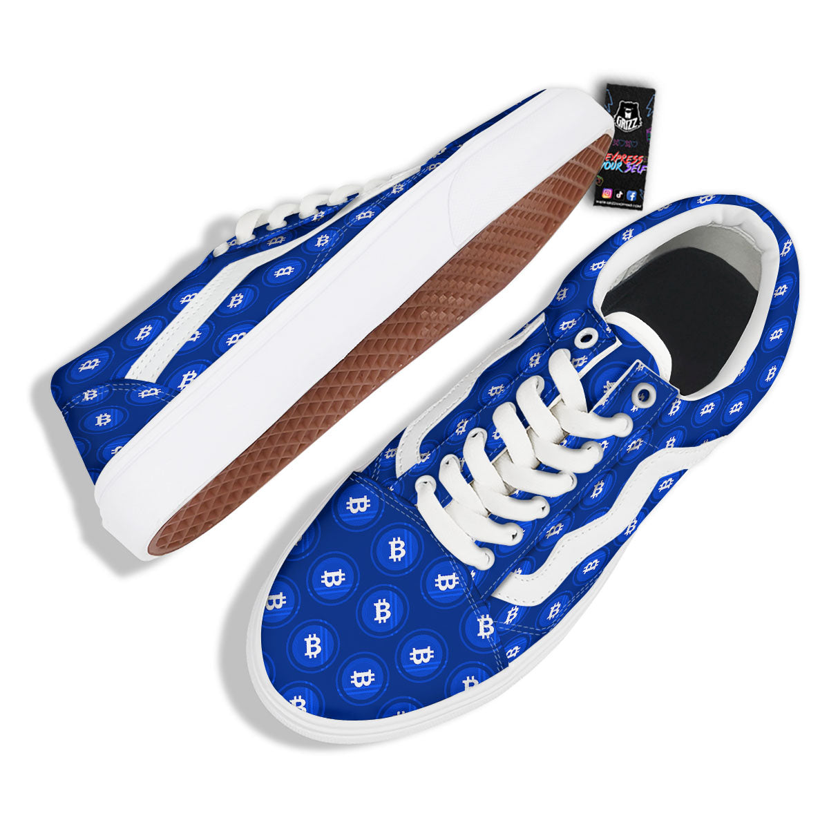 Bitcoin Blue Print Pattern Skate Shoes-grizzshop