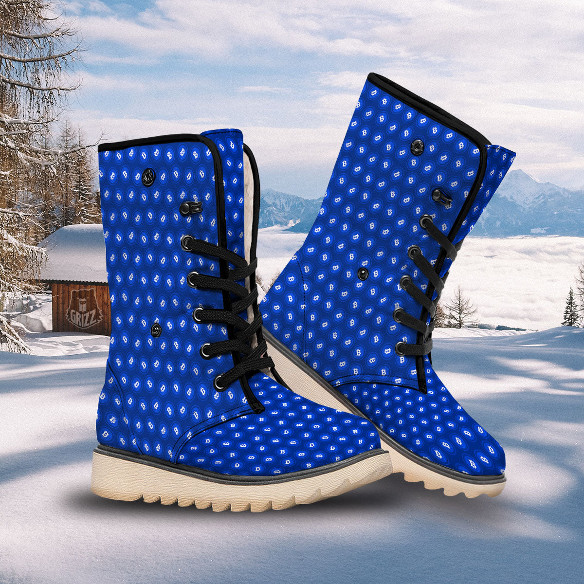 Bitcoin Blue Print Pattern Snow Boots-grizzshop