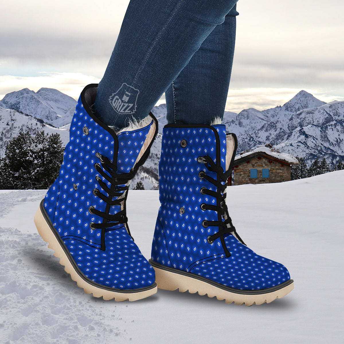 Bitcoin Blue Print Pattern Snow Boots-grizzshop