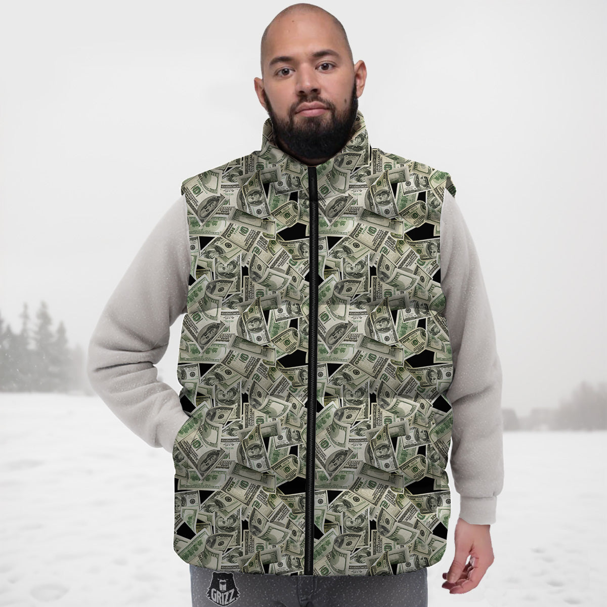 Bitcoin Cryptocurrency Pattern Print Down Vest-grizzshop