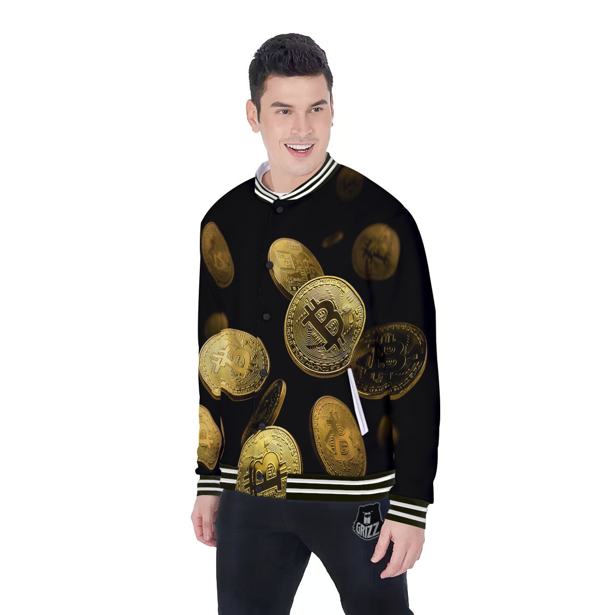 Bitcoin Falling Print Baseball Jacket-grizzshop