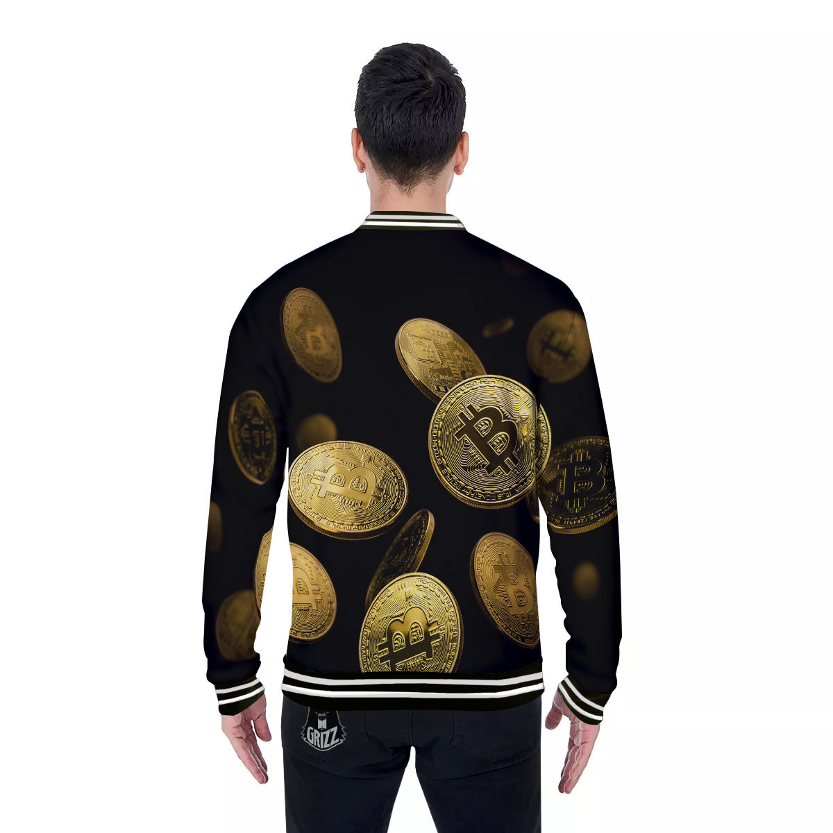 Bitcoin Falling Print Baseball Jacket-grizzshop