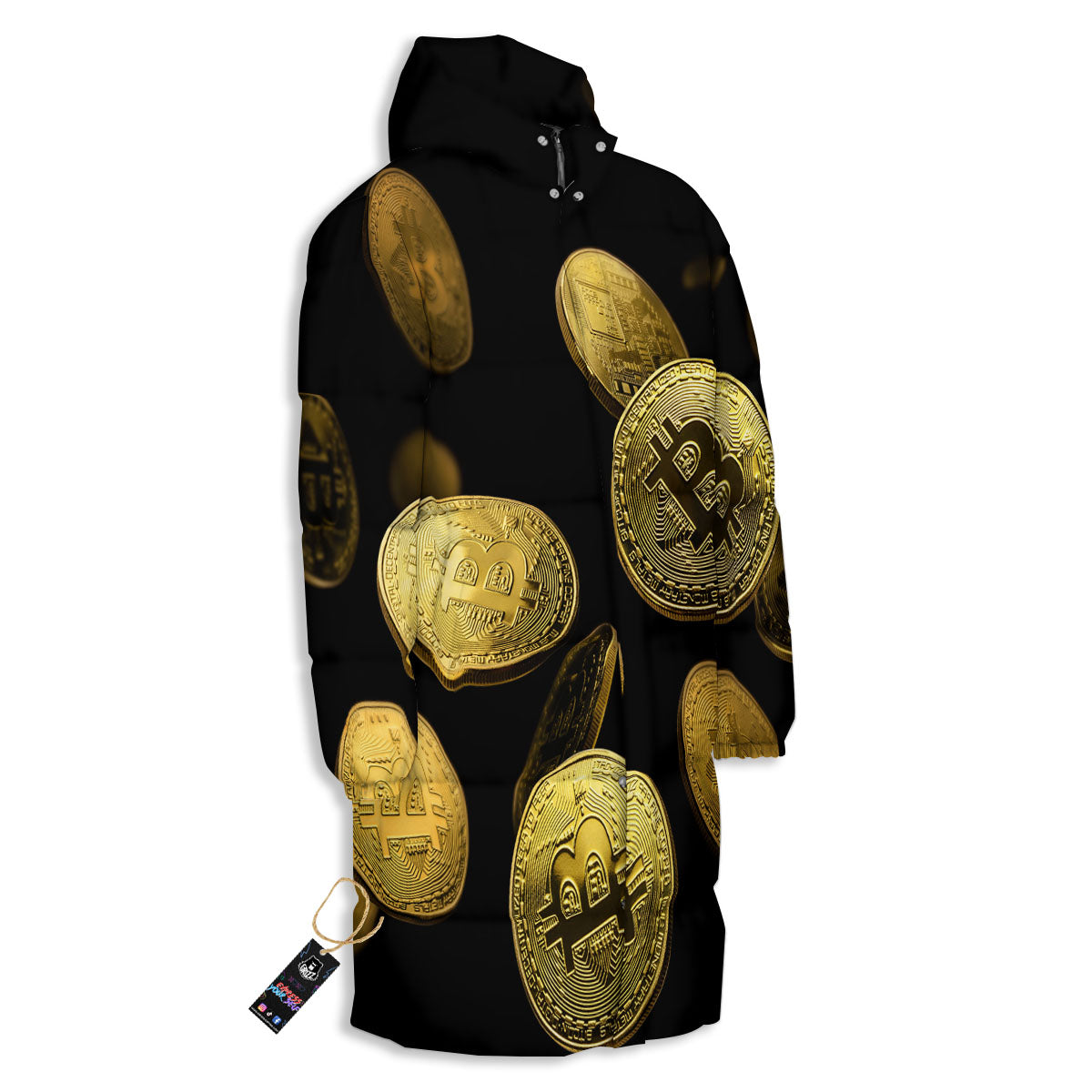 Bitcoin Falling Print Long Down Jacket-grizzshop